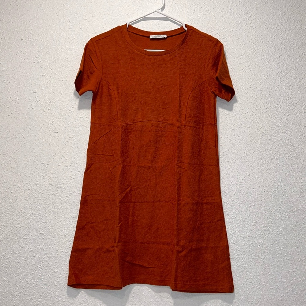 Zara Trafaluc rust orange cotton  short sleeve mini dress for women